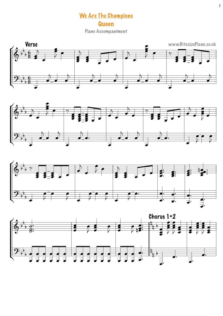 WE ARE THE CHAMPIONS – QUEEN PIANO CHORDS &amp; Lyrics – Bitesize Piano