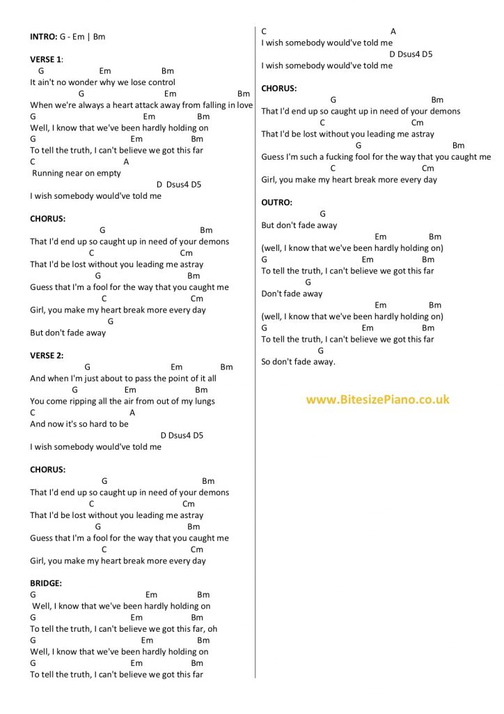 FADE LEWIS CAPALDI PIANO CHORDS & Lyrics Bitesize Piano