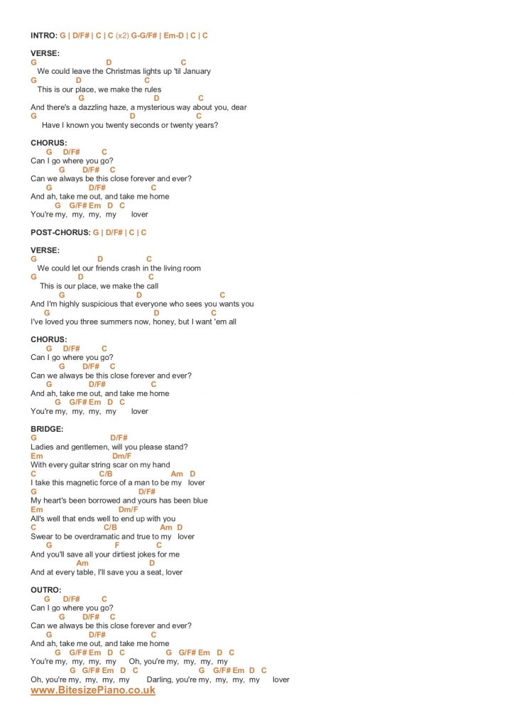 LOVER TAYLOR SWIFT PIANO CHORDS Lyrics Bitesize Piano