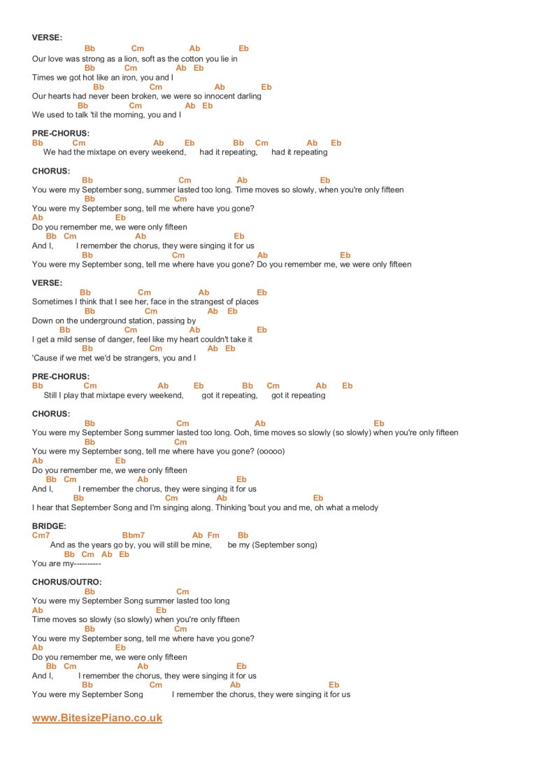 SEPTEMBER SONG JP COOPER PIANO CHORDS & Lyrics Bitesize Piano
