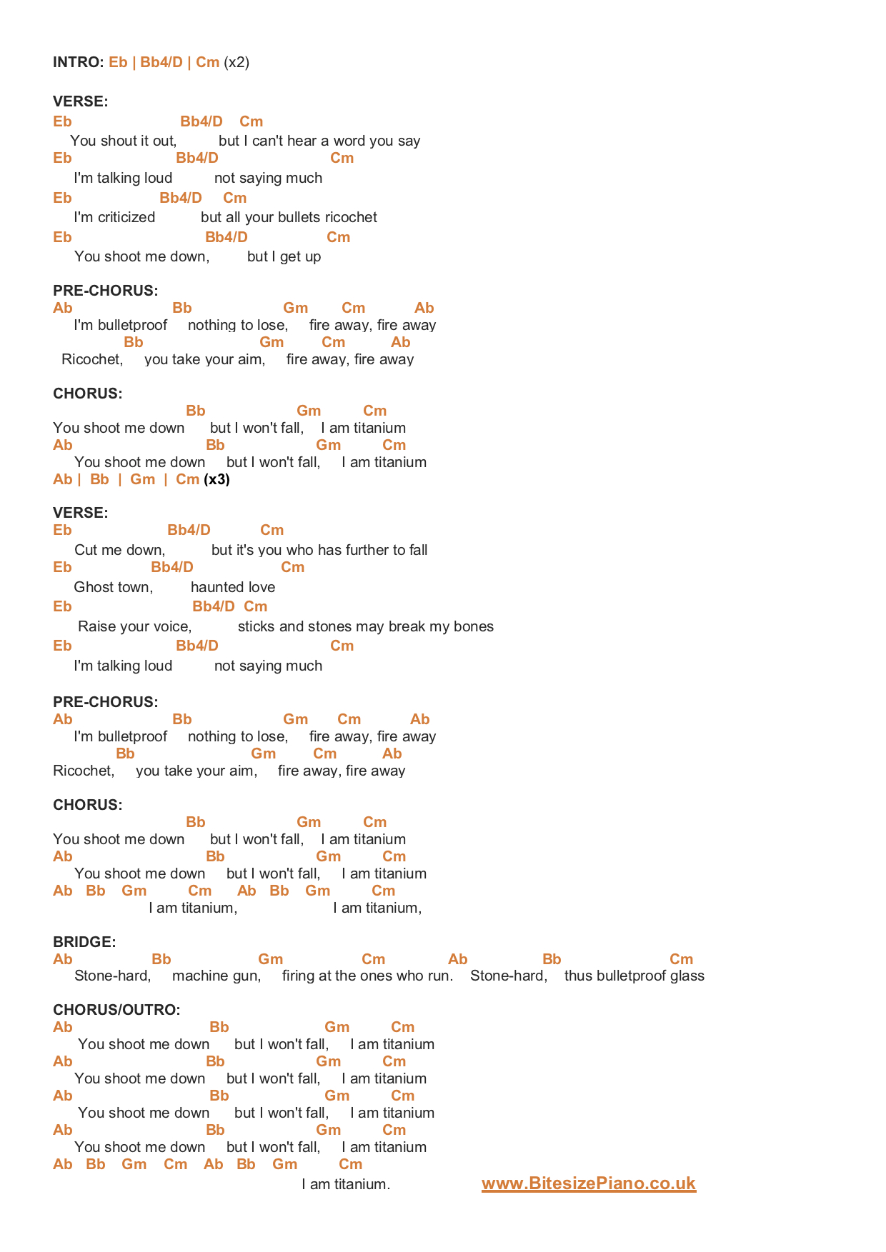 TITANIUM DAVID GUETTA FT. SIA PIANO CHORDS & Lyrics Bitesize Piano