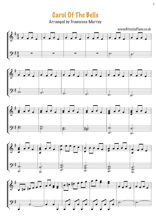 Carol Of The Bells – Sheet Music – Bitesize Piano