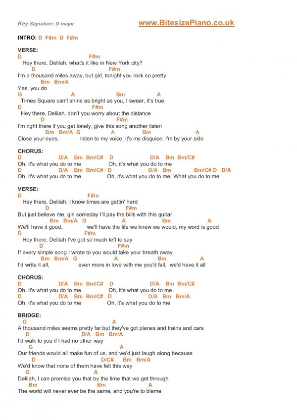 HEY THERE DELILAH PLAIN WHITE T’S PIANO CHORDS & Lyrics Bitesize Piano