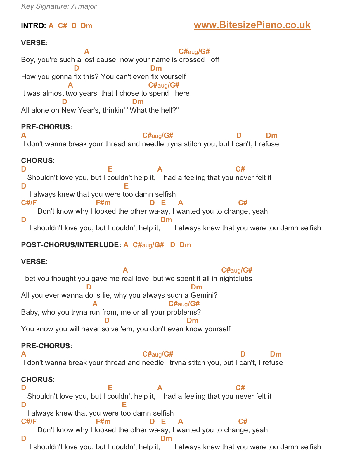 SELFISH MADISON BEER PIANO CHORDS & Lyrics Bitesize Piano