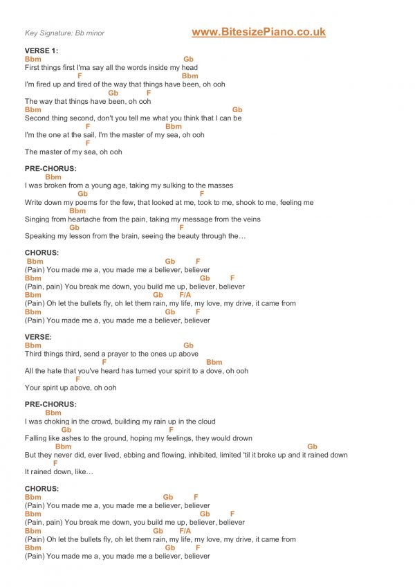 BELIEVER – IMAGINE DRAGONS PIANO CHORDS & Lyrics – Bitesize Piano