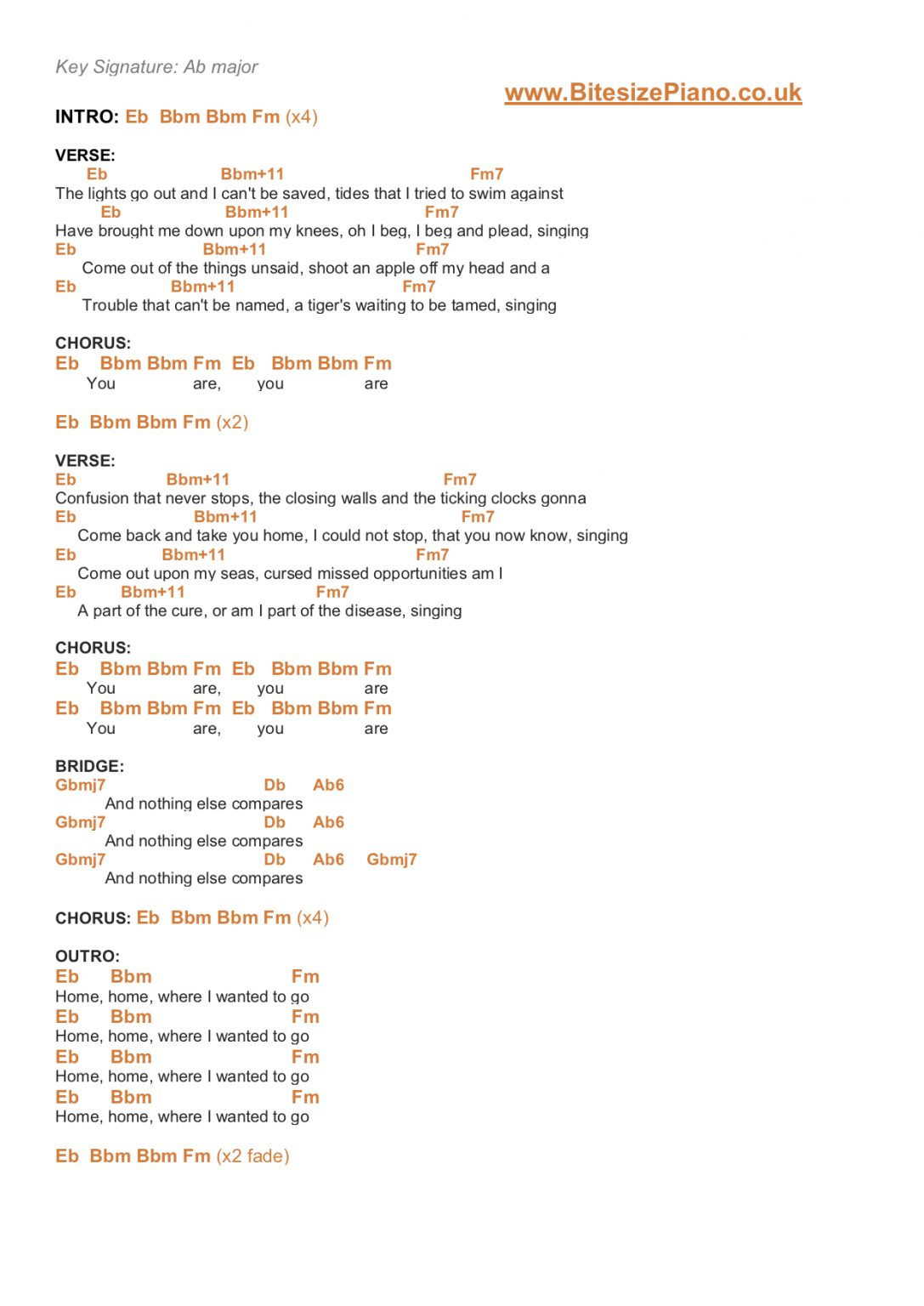 CLOCKS COLDPLAY PIANO CHORDS LYRICS Bitesize Piano