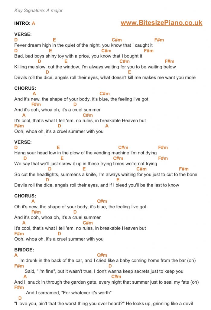 Cruel Summer Chords, PDF