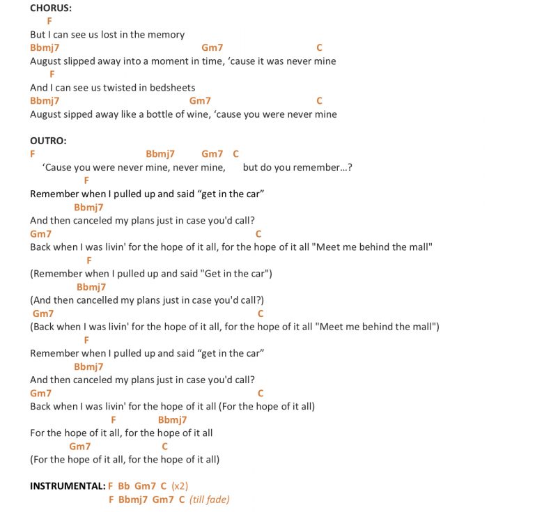 AUGUST TAYLOR SWIFT PIANO CHORDS & Lyrics Bitesize Piano
