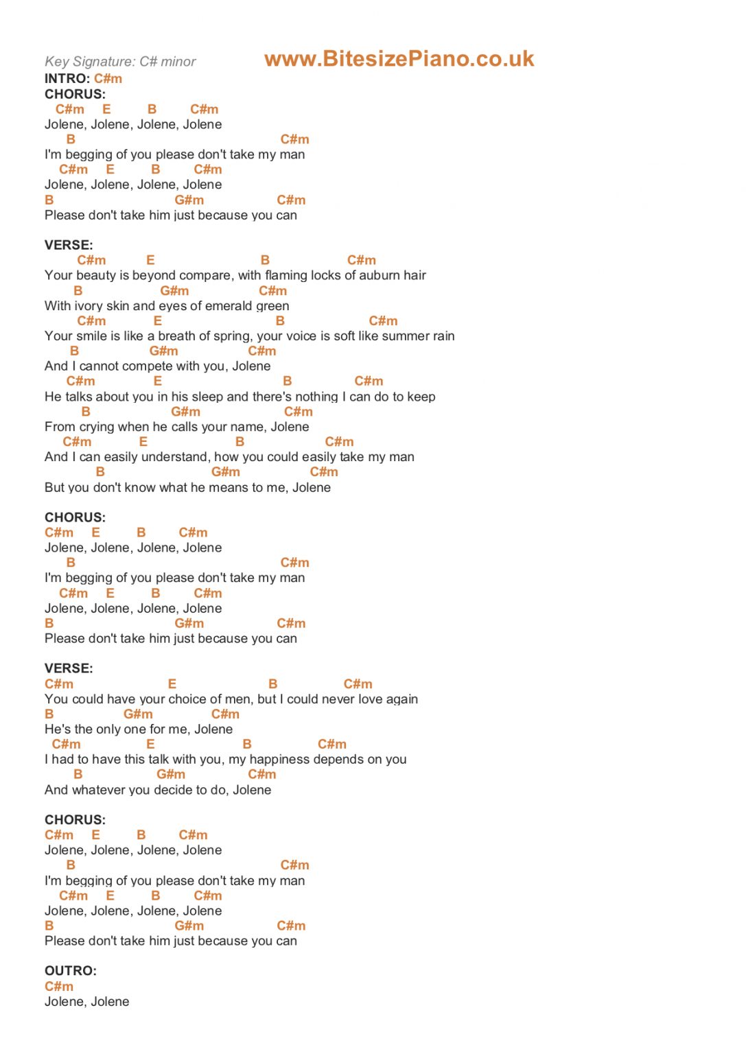 JOLENE DOLLY PARTON PIANO CHORDS & Lyrics Bitesize Piano