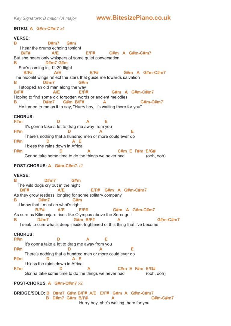 AFRICA TOTO PIANO CHORDS & Lyrics Bitesize Piano AFRICA TOTO PIANO CHORDS & Lyrics Bitesize Piano