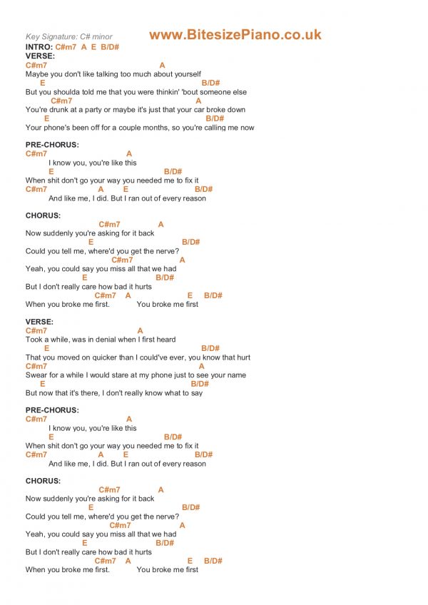 YOU BROKE ME FIRST TATE MCRAE PIANO CHORDS & Lyrics Bitesize Piano
