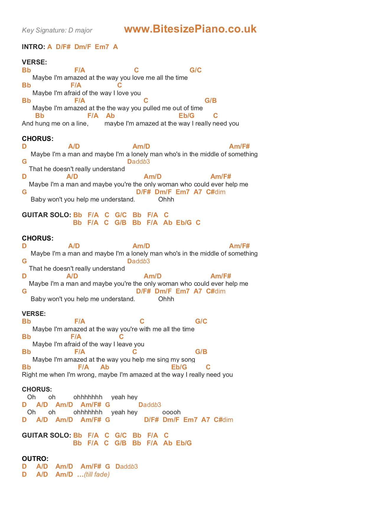 MAYBE I’M AMAZED – PAUL McCARTNEY PIANO CHORDS & Lyrics – Bitesize Piano