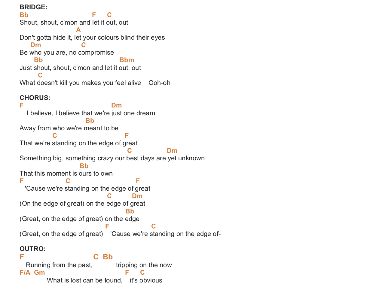 EGDE OF GREAT JULIE AND THE PHANTOMS PIANO CHORDS & Lyrics Bitesize