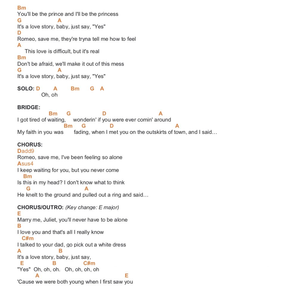 Taylor Swift Guitar Chords Love Story