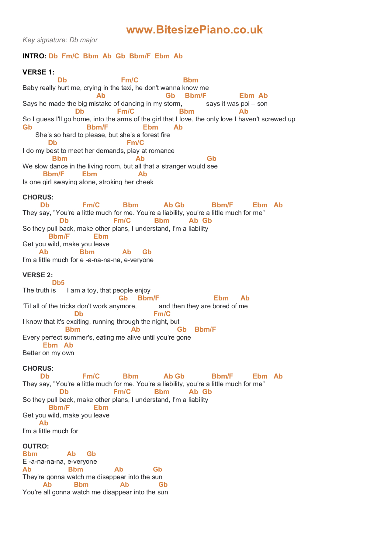 LIABILITY LORDE PIANO CHORDS & Lyrics Bitesize Piano