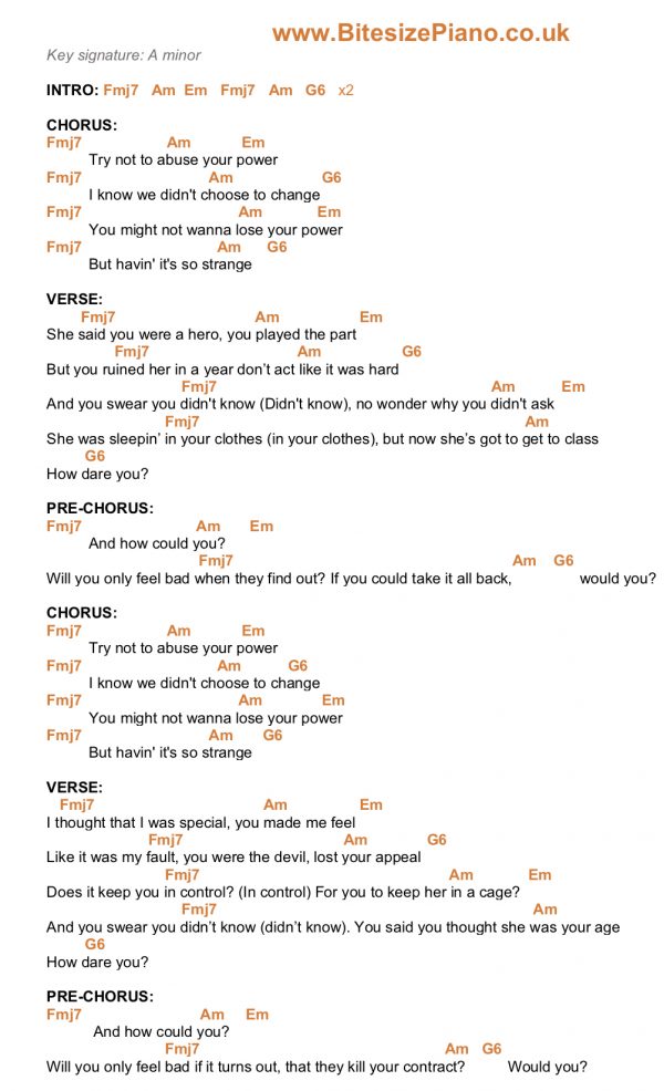 YOUR POWER BILLIE EILISH PIANO CHORDS & Lyrics Bitesize Piano