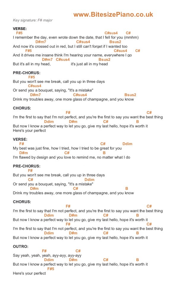 HERE’S YOUR PERFECT – JAMIE MILLER PIANO CHORDS & Lyrics – Bitesize Piano