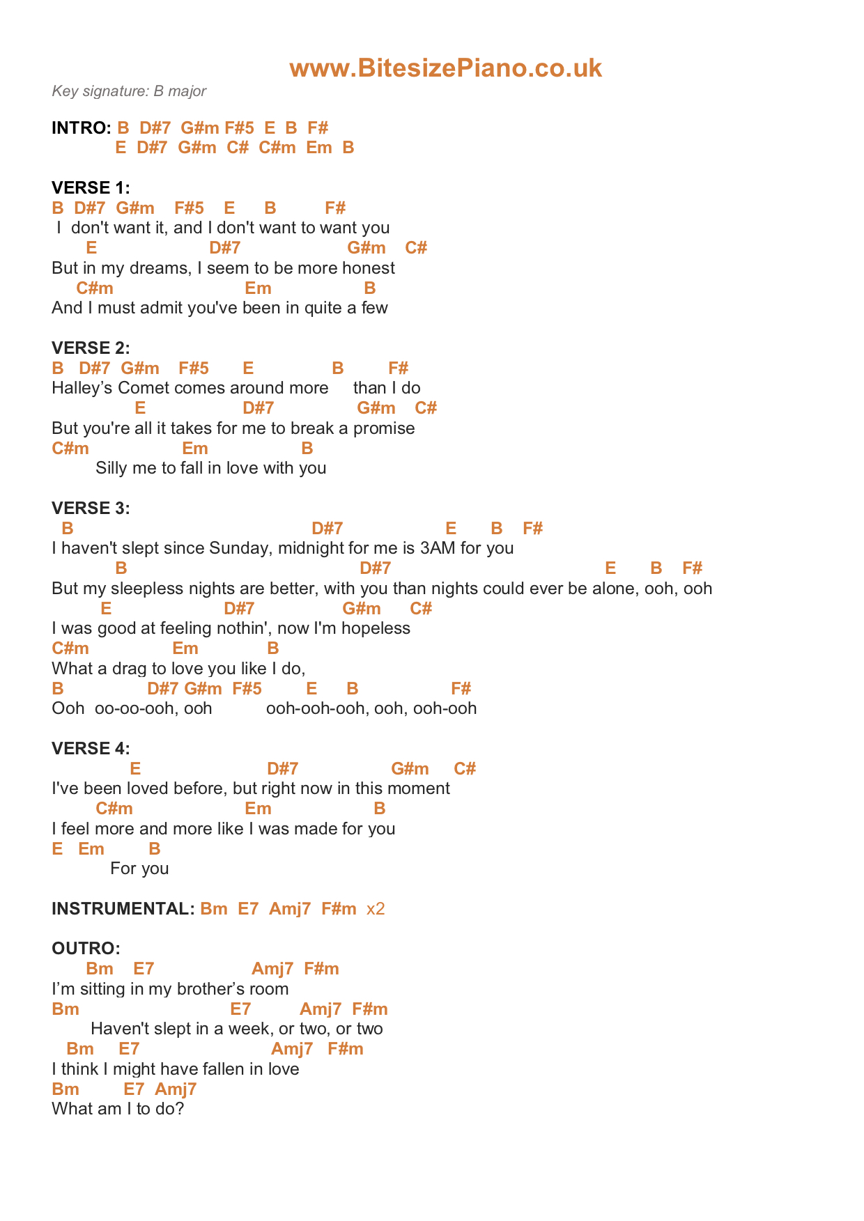 HALLEY’S COMET BILLIE EILISH PIANO CHORDS & Lyrics Bitesize Piano