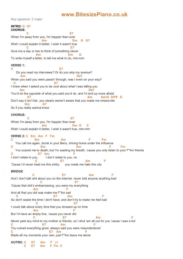 HAPPIER THAN EVER BILLIE EILISH PIANO CHORDS & Lyrics Bitesize Piano