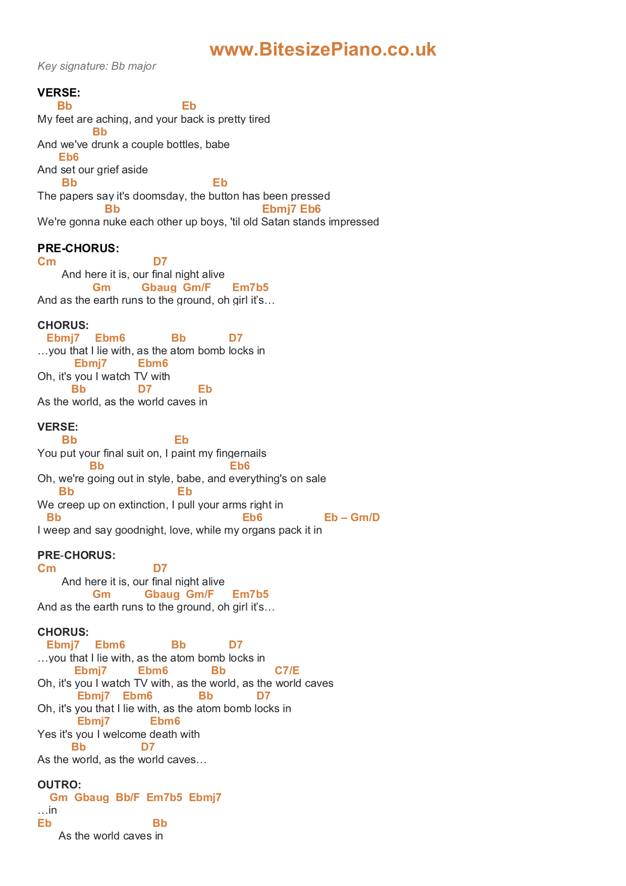 AS THE WORLD CAVES IN MATT MALTESE PIANO CHORDS & Lyrics Bitesize Piano