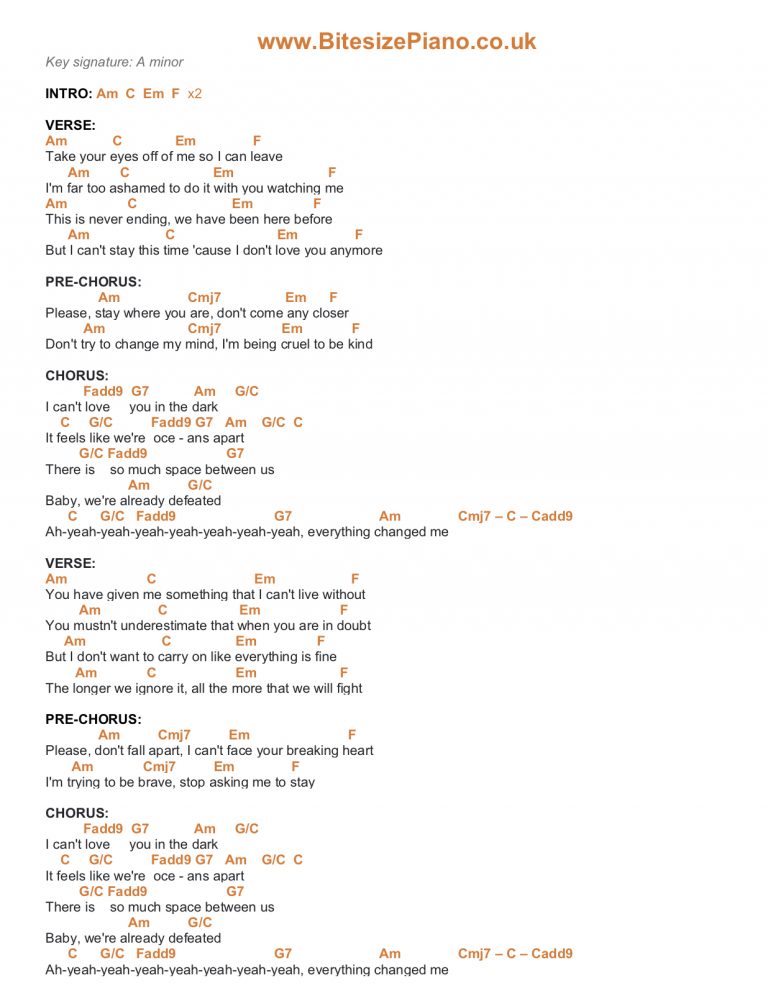 LOVE IN THE DARK – ADELE PIANO CHORDS & Lyrics – Bitesize Piano