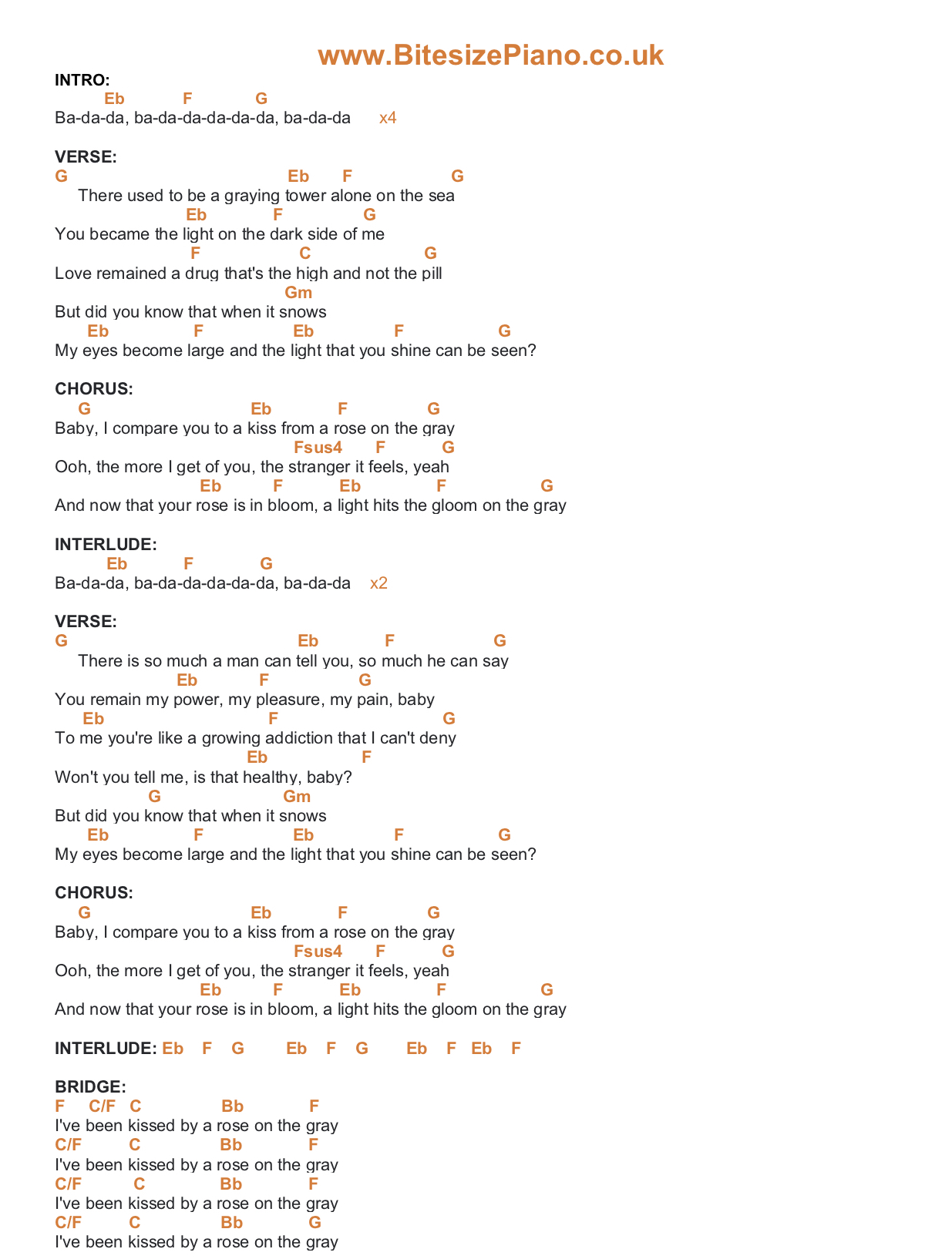 KISS FROM A ROSE SEAL PIANO CHORDS & Lyrics Bitesize Piano