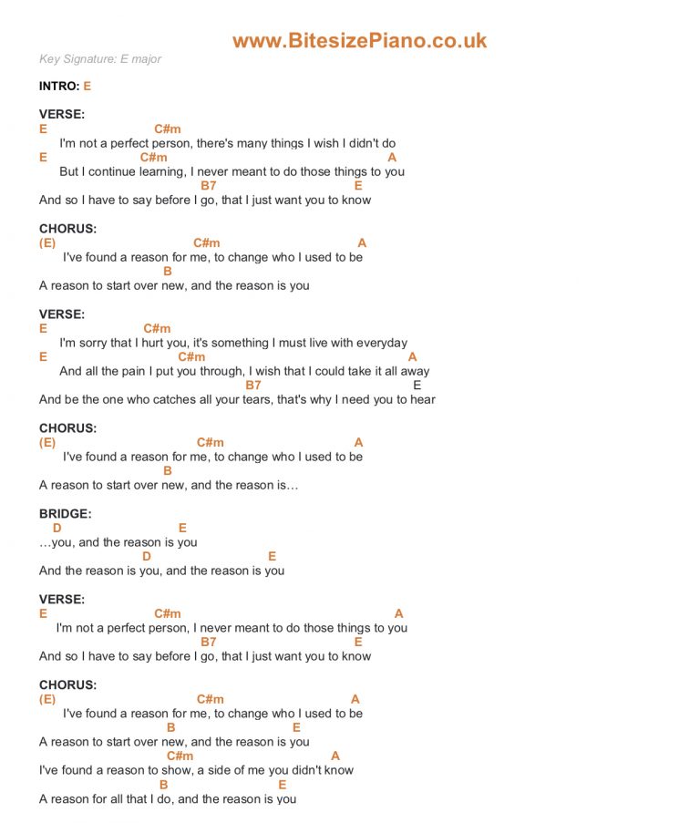 THE REASON HOOBASTANK PIANO CHORDS & Lyrics Bitesize Piano