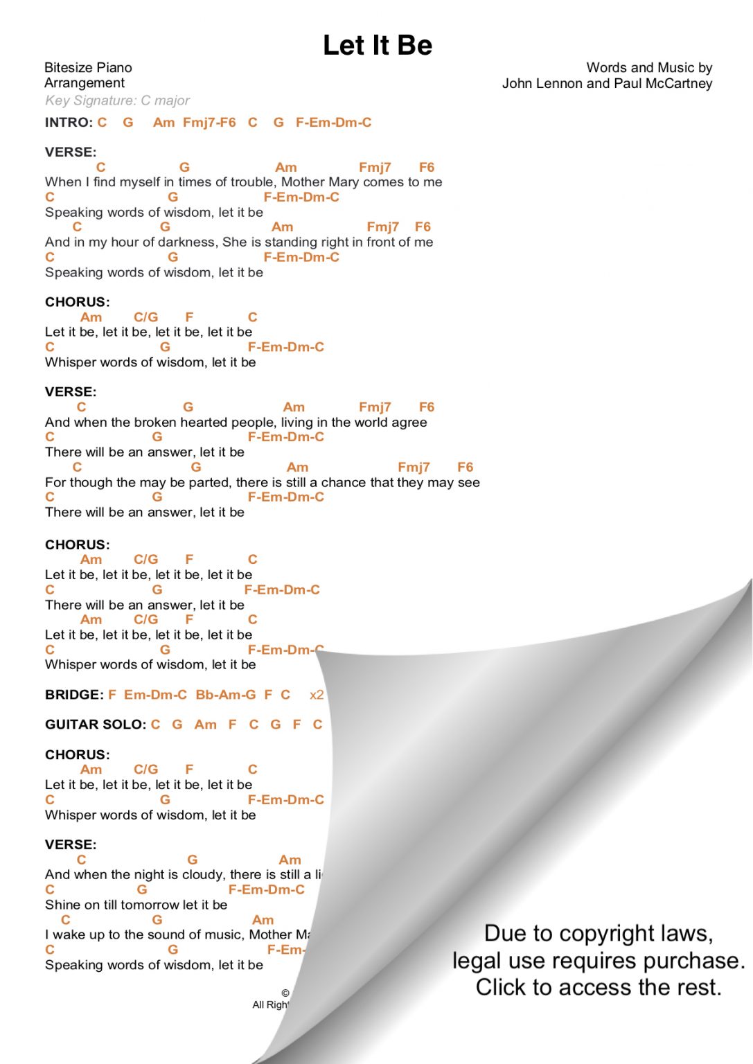 LET IT BE THE BEATLES PIANO CHORDS & Lyrics Bitesize Piano