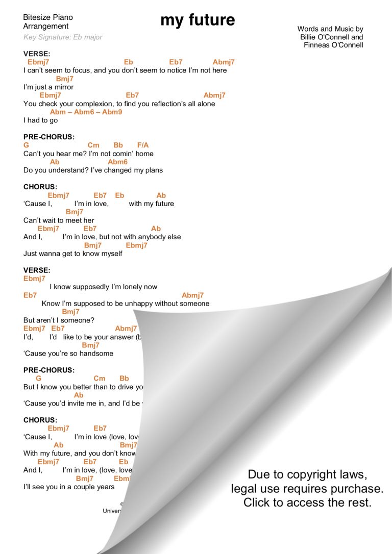 MY FUTURE BILLIE EILISH PIANO CHORDS & Lyrics Bitesize Piano