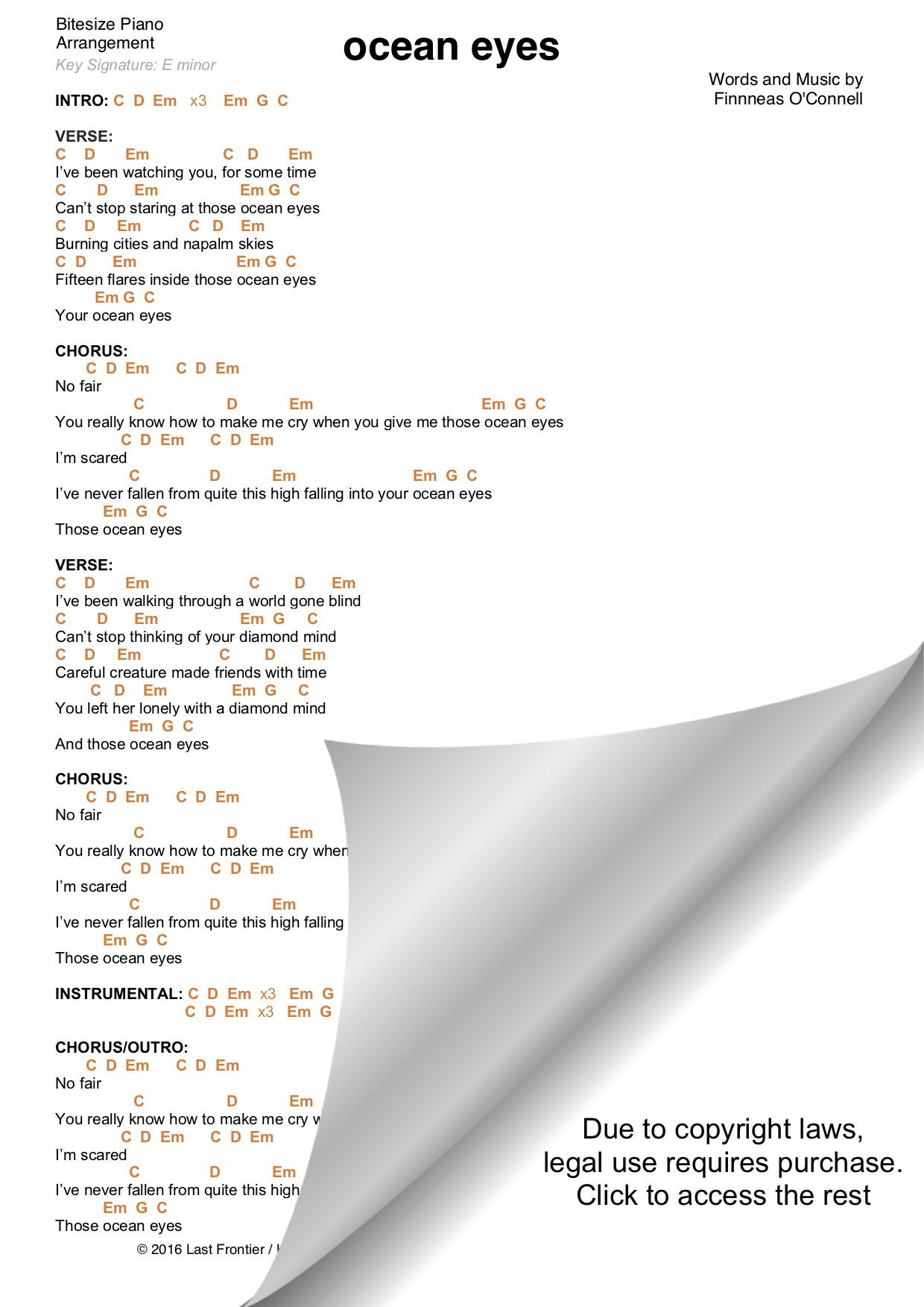 OCEAN EYES BILLIE EILISH PIANO CHORDS & Lyrics Bitesize Piano