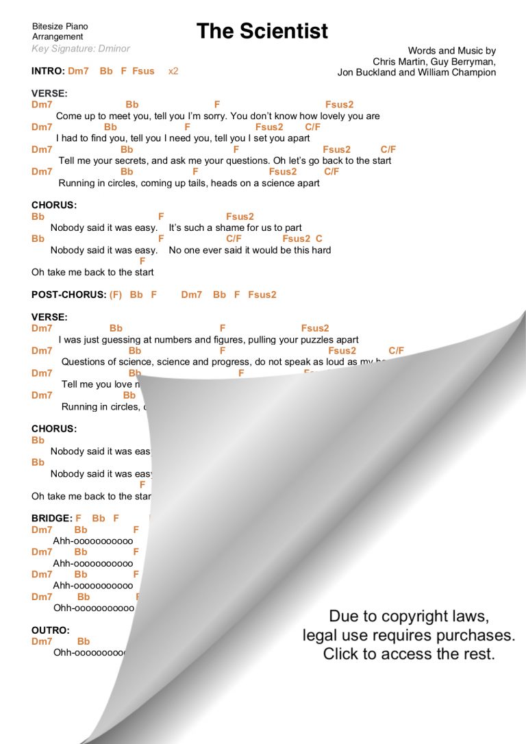 THE SCIENTIST COLDPLAY PIANO CHORDS & Lyrics Bitesize Piano