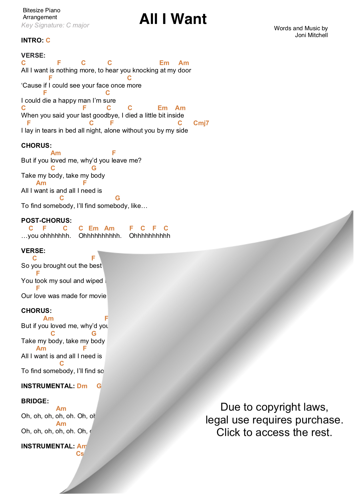 ALL I WANT KODALINE PIANO CHORDS & Lyrics Bitesize Piano