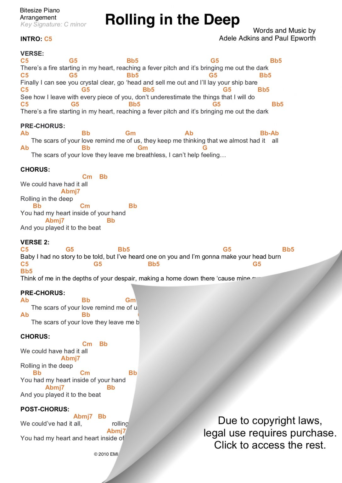 ROLLING IN THE DEEP ADELE PIANO CHORDS & Lyrics Bitesize Piano