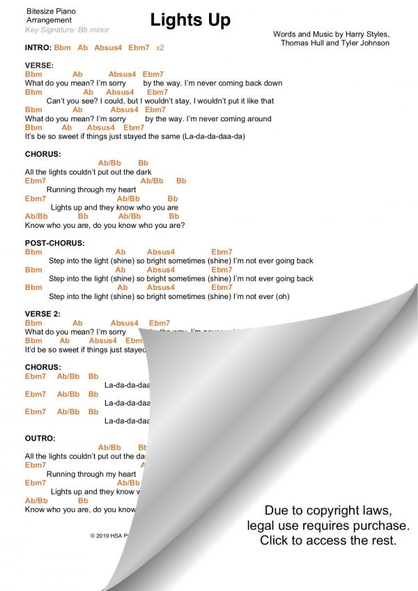 LIGHTS UP HARRY STYLES PIANO CHORDS & Lyrics Bitesize Piano