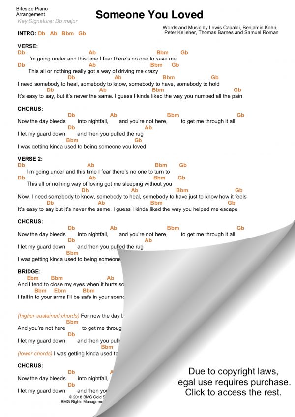 SOMEONE YOU LOVED LEWIS CAPALDI PIANO CHORDS & Lyrics Bitesize Piano