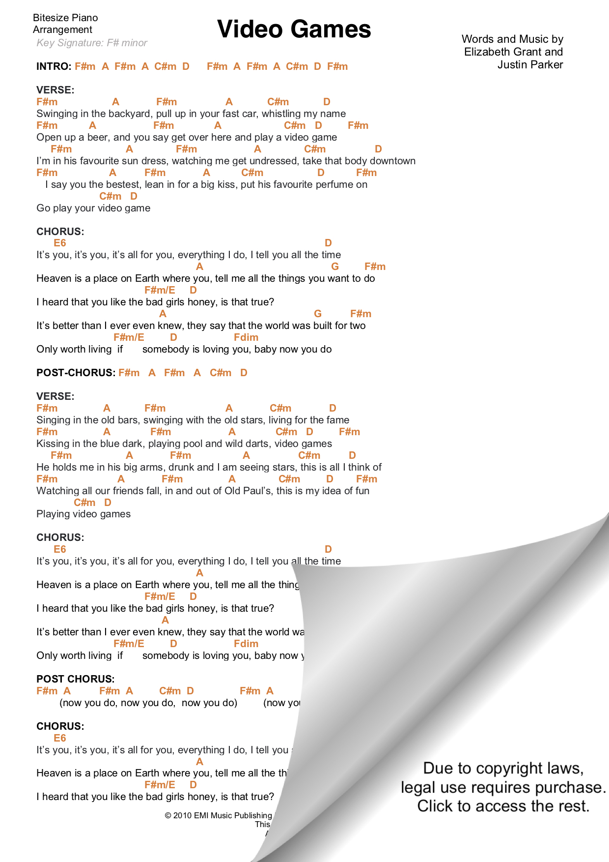 VIDEO GAMES LANA DEL REY PIANO CHORDS & Lyrics Bitesize Piano