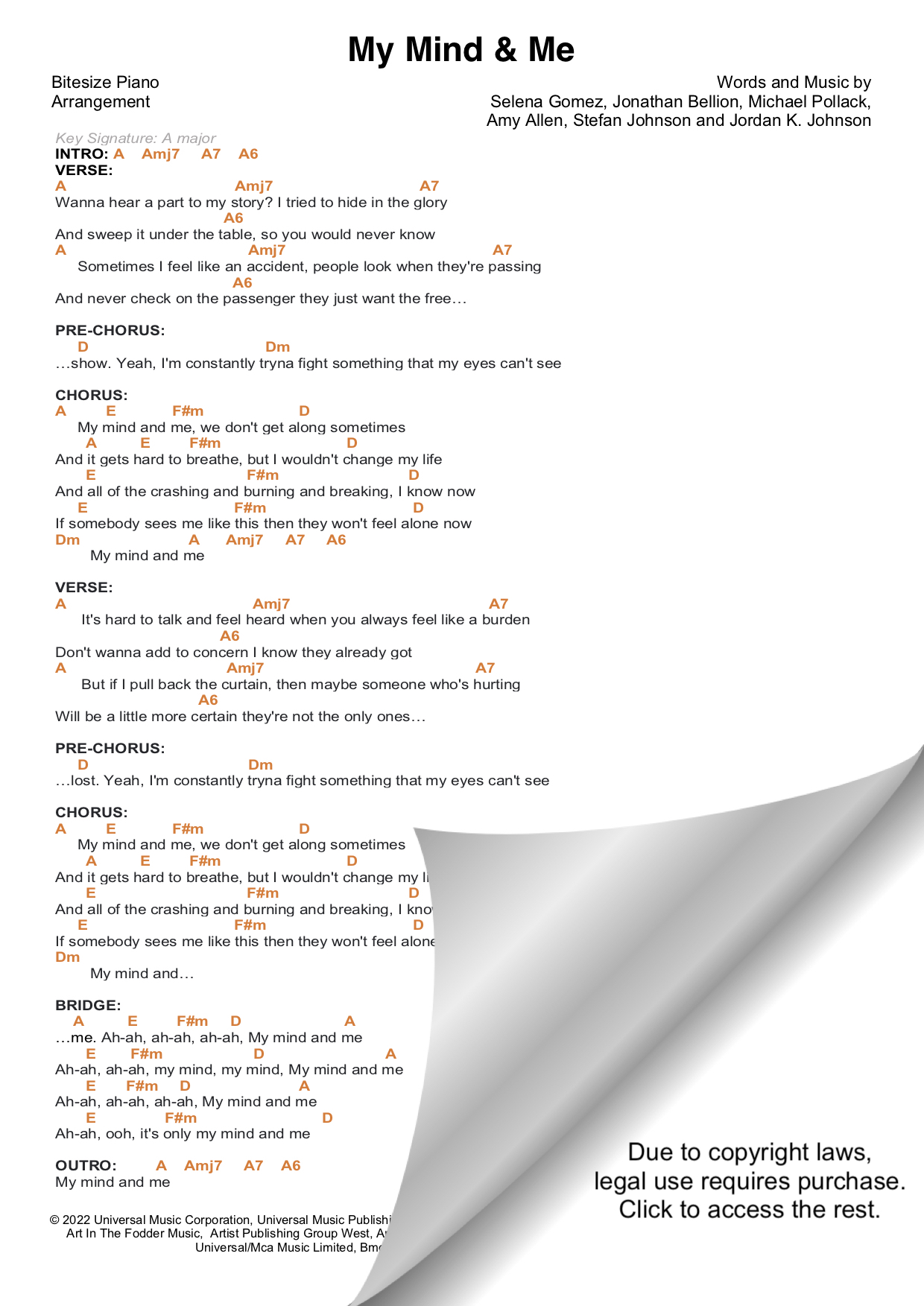 MY MIND & ME SELENA GOMEZ PIANO CHORDS & Lyrics Bitesize Piano