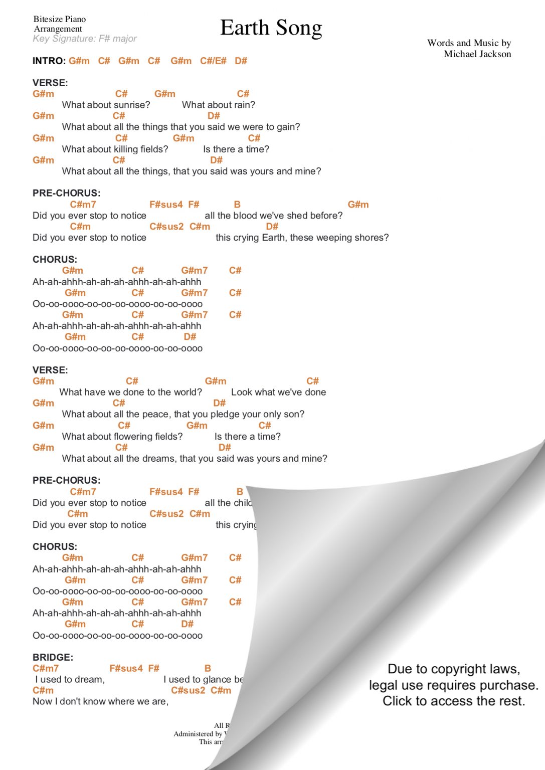 EARTH SONG MICHAEL JACKSON PIANO CHORDS & Lyrics Bitesize Piano