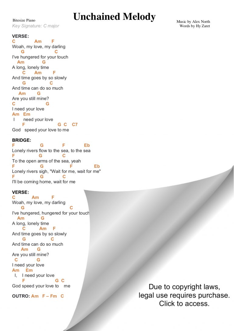 UNCHAINED MELODY RIGHTEOUS BROTHERS PIANO CHORDS & Lyrics Bitesize