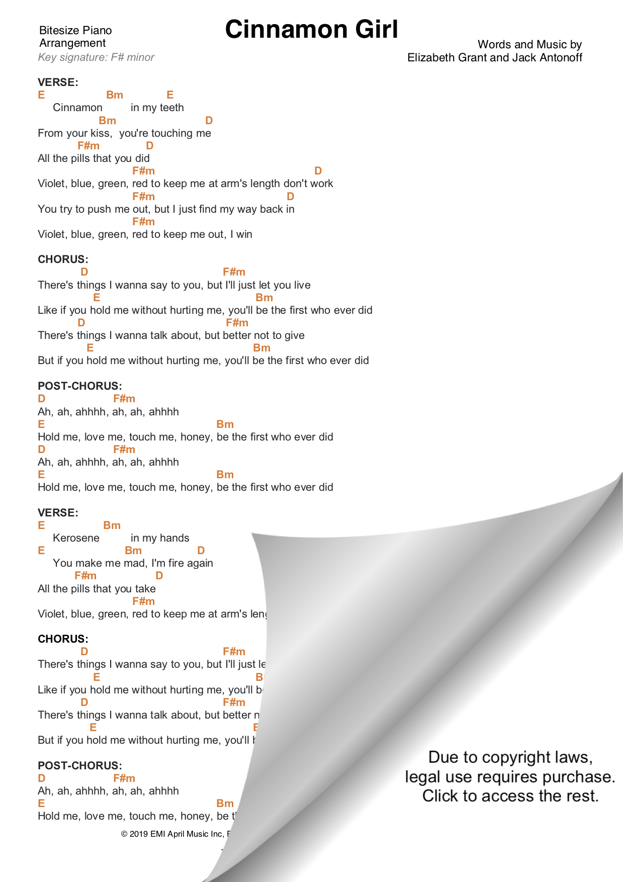 CINNAMON GIRL LANA DEL REY PIANO CHORDS & Lyrics Bitesize Piano