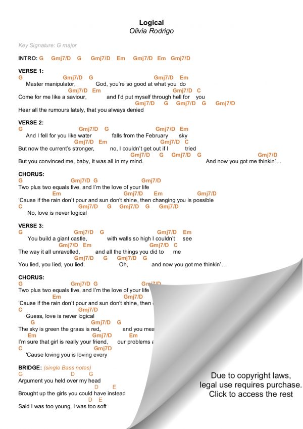 LOGICAL OLIVIA RODRIGO PIANO CHORDS & Lyrics Bitesize Piano