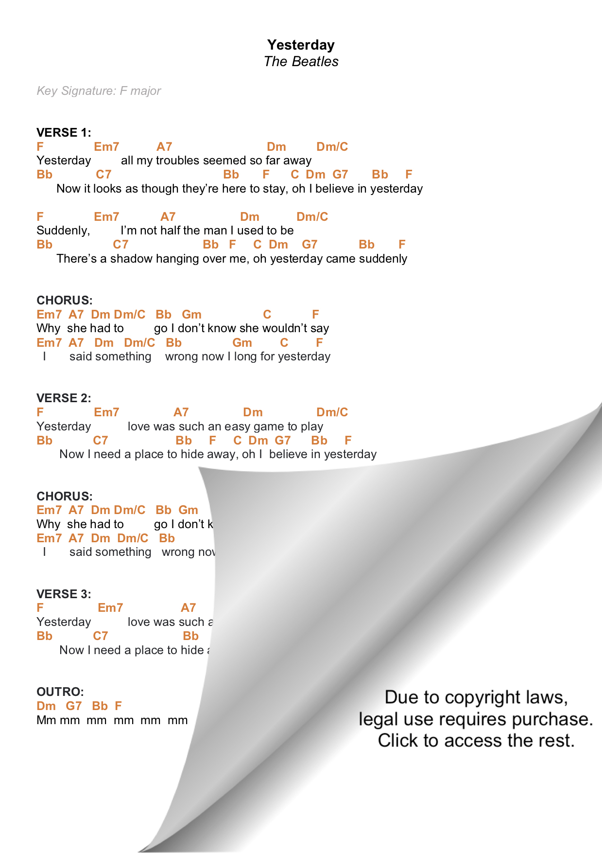 YESTERDAY THE BEATLES PIANO CHORDS & Lyrics Bitesize Piano