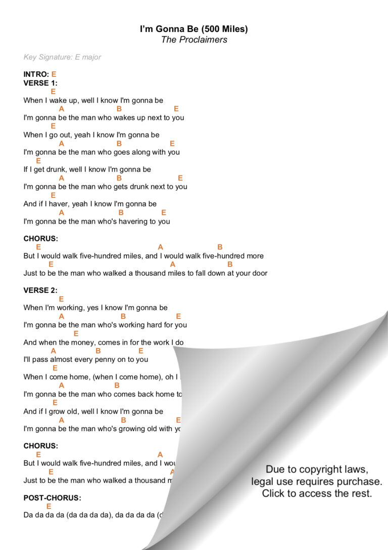 I’M GONNA BE (500 MILES) THE PROCLAIMERS PIANO CHORDS & Lyrics Bitesize Piano