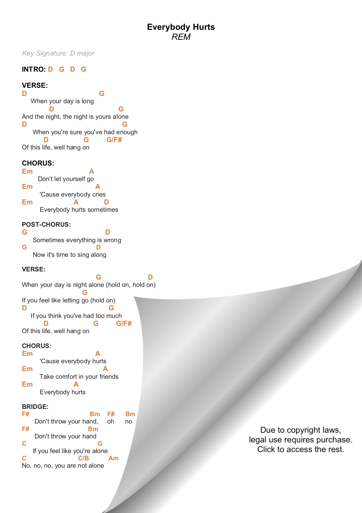 EVERYBODY HURTS REM PIANO CHORDS & Lyrics Bitesize Piano