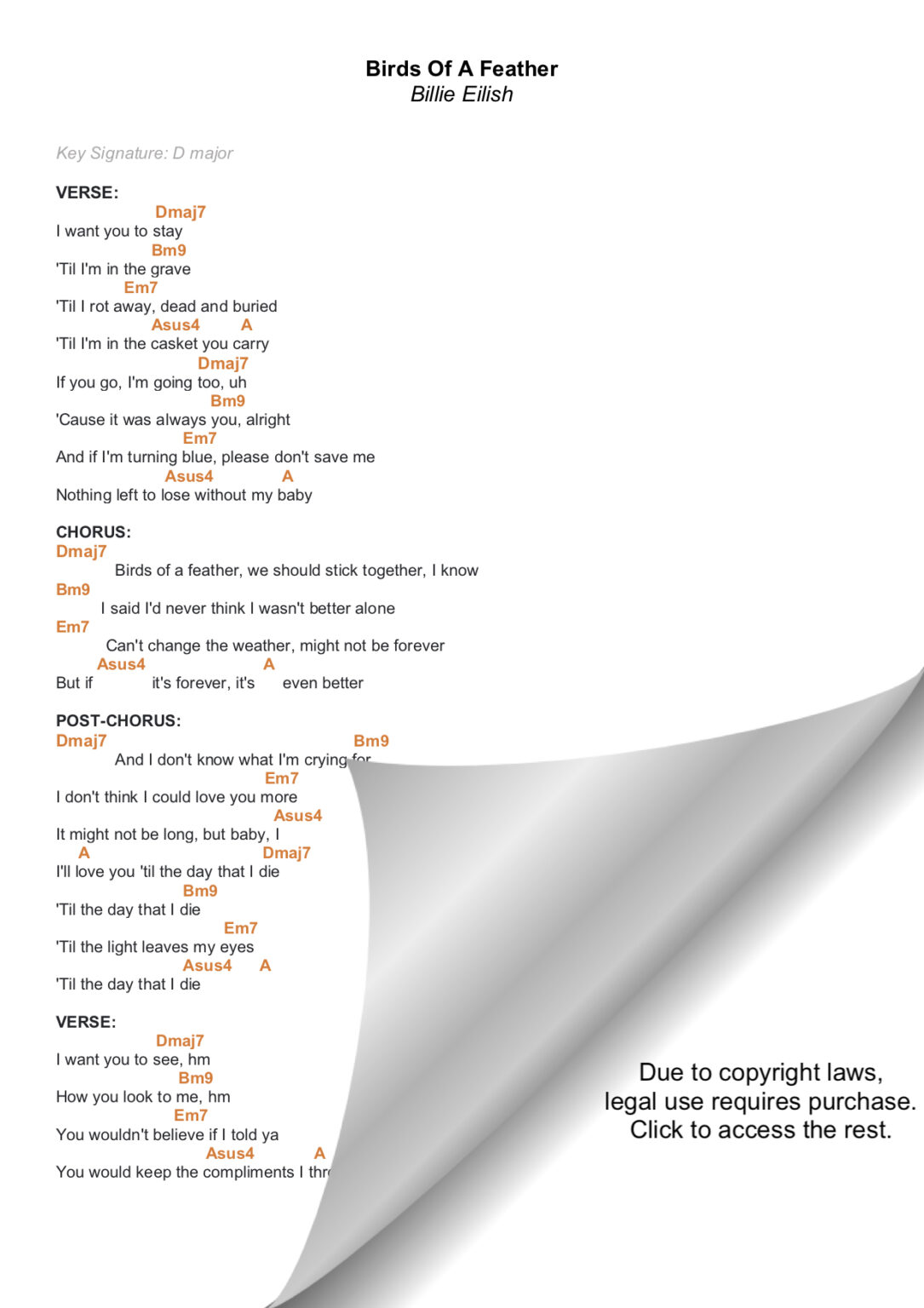 BIRDS OF A FEATHER BILLIE EILISH PIANO CHORDS & Lyrics Bitesize Piano