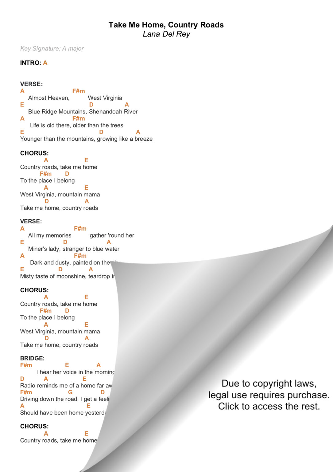 TAKE ME HOME, COUNTRY ROADS Piano Chords & Lyrics Bitesize Piano