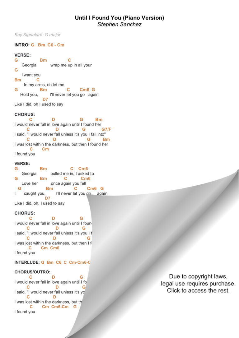 Until I Found You Stephen Sanchez Piano Chords Lyrics Bitesize Piano